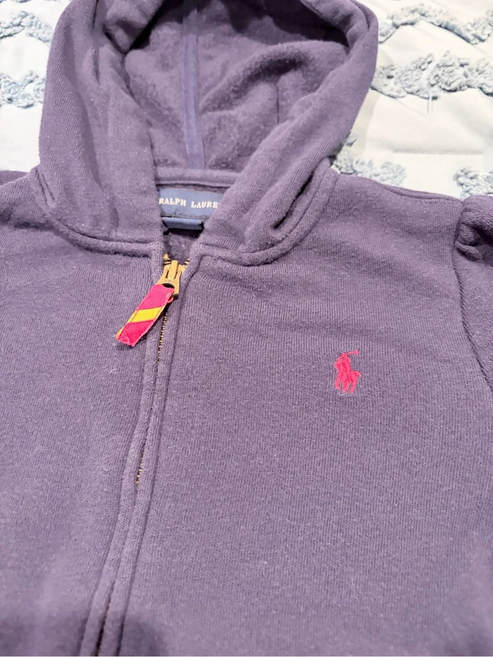 Ralph Lauren Girls' Navy Zip Hoodie with Pink Pony